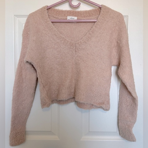 Wilfred Aritzia Alpaca wool light pink Marseille Vneck cropped sweater- size XS - Picture 6 of 13